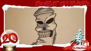 Graffiti Advent Calender 20  How to draw a skull spraycan [upl. by Zirkle]