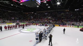 Finland sings the national anthem to celebrate a gold medal at IIHFWorlds [upl. by Ahsircal]