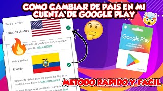 🤯COMO CAMBIAR UNA CUENTA DE GOOGLE PLAY DE PAÍS ESTADOS UNIDOS 🇺🇸 EL MEJOR MÉTODO 2021🔥 [upl. by Anett]