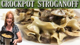 CROCKPOT CREAMY BEEF STROGANOFF RECIPE USING A ROAST [upl. by Einnej162]