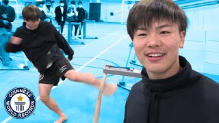 Kickboxing legend breaks baseball bats with his SHIN  Guinness World Records [upl. by Idnac771]