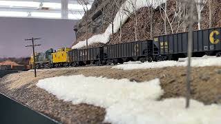 Heavy coal drag up the mountain on the Allagash Rwy With pushers [upl. by Aneloc]