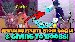 Spinning Fruits From Gacha And Giving It To NOOBS  King Legacy [upl. by Zullo]