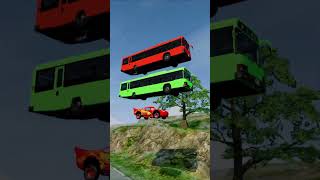 Mix Color Long City Buses amp Double Flatbed Trailer Truck vs Big Bollards shorts beamngdrive 70 [upl. by Oizirbaf]