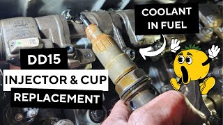 Replacing DD15 Injector Injector Cup And Passthrough Line To Fix Coolant In Fuel Issues [upl. by Eentihw]