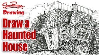 How to draw a Haunted House  spoken tutorial for Halloween [upl. by Lael271]