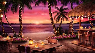 Hawaiian Sunset Cafe Ambience with Relaxing Hawaiian Guitar Music amp Crashing Waves Sounds [upl. by Allesor]