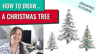 How To Draw A Realistic Christmas Tree [upl. by Kihtrak541]