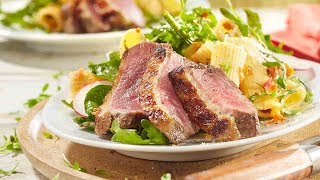 Recette Canard mariné au poivre et rigatonis Chunky aux épinards – Colruyt [upl. by Sande]