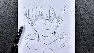 Easy anime sketch  how to draw a boy wearing a hoodie stepbystep [upl. by Ronnica]