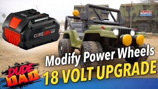 EASY  How To Modify 12 Volt Power Wheels To 18 Volt power tools battery Jeep 18 Volt Upgrade [upl. by Ogilvie]