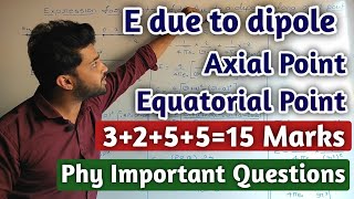 Derivation Of Expression For Electric Field Due To Dipole At Axial And Equatorial Line  PUC Physics [upl. by Kier]