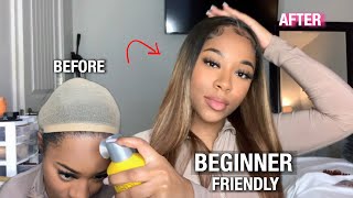 SUPER EASY GLUELESS CLOSURE WIG INSTALLATION  No Bald Cap Method  Julia Hair [upl. by Ecal732]