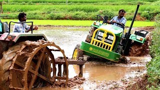 John Deere tractor stuck in mud Rescued by Mahindra tractor  tractor   tractor video [upl. by Stormy271]