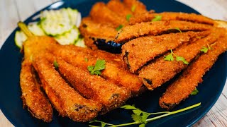 CRISPIEST Fried Eggplant VEGAN  TASTIEST Fried Baingan With A Twist [upl. by Kempe995]