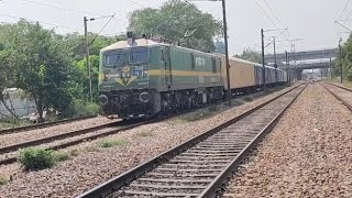 Skip Parcel Van WAG 9 Loco Freight Train Crossing  Indian Railways rail [upl. by Adnylam]