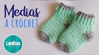 Medias tejidas a crochet MODELO SENCILLO  Crochet slippers socks for babies  Lanitas y Colores [upl. by Liebman519]