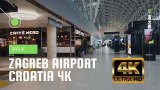 Zagreb Airport Croatia 4K Walk IATA ZAG ICAO LDZA [upl. by Zakarias]