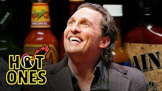 Matthew McConaughey Grunts it Out While Eating Spicy Wings  Hot Ones [upl. by Hsara]