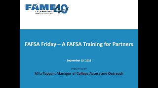 FAFSA Fridays A FAFSA Simplification Training Series for Education Professionals  September 2023 [upl. by Leahcam]