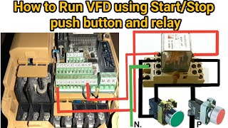 Yaskawa VFD v1000 Start Stop using Relay amp push button  VFD 2wire startstop using relay holding [upl. by Anilek]