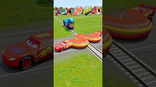 Big and Small McQueen Cars VS Train Who can win again  BeamNGdrive [upl. by Piderit]