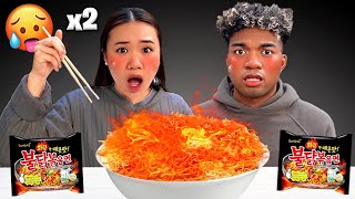 Spicy Noodle Challenge  How Started Dating QampA MUKBANG [upl. by Zebe307]