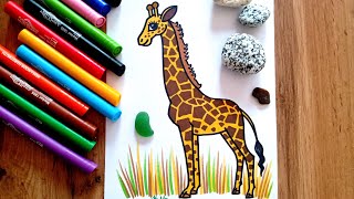 HOW TO DRAW a Giraffe  drawing for kids  coloring with markers [upl. by Masry73]