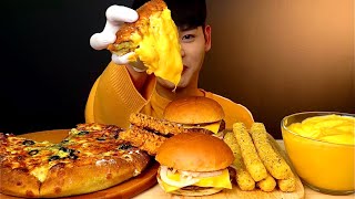 ASMR 🧀치즈피자 🍔치즈버거 치킨텐더 롱치즈스틱치즈특집먹방Cheese Pizza Cheese Burger Chicken Tender Cheese Stick MukBang [upl. by Allicerp]