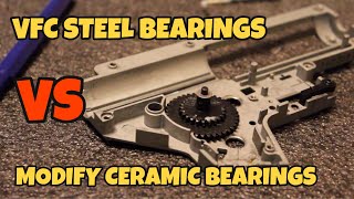 Modify Ceramic Bearings vs Stock Steel bearings AEG gearbox [upl. by Greg]