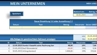 Excel Tool für Kleinunternehmen Kassenbuch [upl. by Aron232]