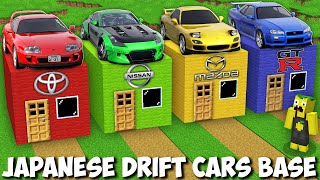 Secret JAPANESE DRIFT CARS HOUSE in Minecraft  VEHICLE BASE [upl. by Nuavahs]