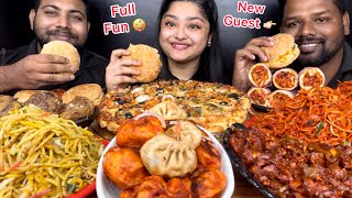 MUKBANG WITH A NEW GUEST🙏🏼 STREET FOOD PARTY PIZZA BURGER NOODLES MOMOS SHAWARMA EATING SHOW [upl. by Ilujna]