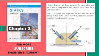 Resolve each force on the gusset plate into x and y components Hibbeler Statics  Engineers Academy [upl. by Anum]