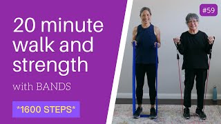 20 minute Walking amp Strength Workout with resistance bands  Seniors beginners [upl. by Ellenahs505]