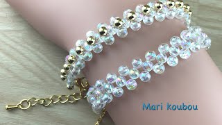 【100均DIY】ダイソーパーツだけで作る、涼やかなブレスレット2点／初心者simple bracelet [upl. by Marbut]