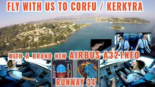 CORFU 🇬🇷 Island CFU  Brand new Airbus A321 NEO approach  landing Rwy 34  pilots  cockpit [upl. by Ybrik640]