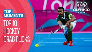 Top 10 Mens Hockey Drag Flicks at the Olympics  Top Moments [upl. by Gerk258]