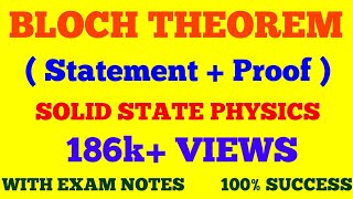 BLOCH THEOREM  STATEMENT amp PROOF  SOLID STATE PHYSICS  WITH EXAM NOTES [upl. by Sherrer629]