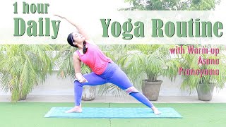 1 Hour Daily Yoga Routine  Holistic Yoga with Warmup  Asanas and Pranayama Practice Follow Along [upl. by Docila]