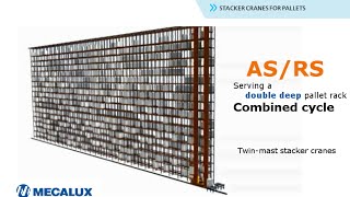 ASRS double cycles for stacker cranes in double deep rack  Mecalux [upl. by Zasuwa]