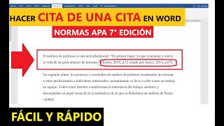 CÓMO HACER UNA CITA DE UNA CITA EN WORD PASO A PASO CON EJEMPLO  NORMAS APA 7ma ED [upl. by Asiek]