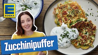 Zucchinipuffer mit Feta  Vegetarisches Gericht mit selbstgemachten Dip [upl. by Rahcir]