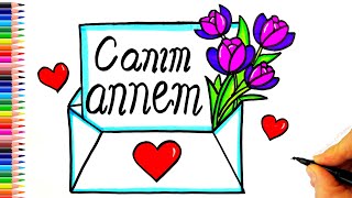 Canım Anneme Mektup 💌 Anneler Günü Resmi Çizimi 🌹 💖 Anneler Günü Resmi Nasıl Çizilir [upl. by Glynias68]