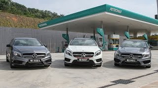 DRIVEN 2015 1 MercedesBenz A45 AMG vs CLA45 AMG vs GLA45 AMG [upl. by Oirromed]