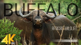 4K African Wildlife Buffalo  Wild Animals of Africa  Real Sounds of Africa  10 bit color [upl. by Yenffad]