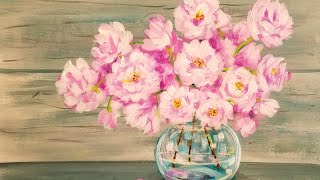 Easy Beginner Acrylic Painting Tutorial Pink Spring Flowers in Glass Vase LIVE [upl. by Bernstein364]