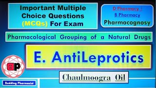 MCQs  5 Antileprotics  Pharmacognosy  Pharmacological Grouping of a Natural Drugs  D amp B Pharm [upl. by Berhley134]