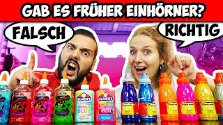 RICHTIG ODER FALSCH SLIME Challenge Gab es früher Einhörner Kaan Vs Nina [upl. by Largent]