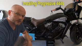 Installing Progressive 444s on an Indian Scout Bobber [upl. by Ntsyrk]